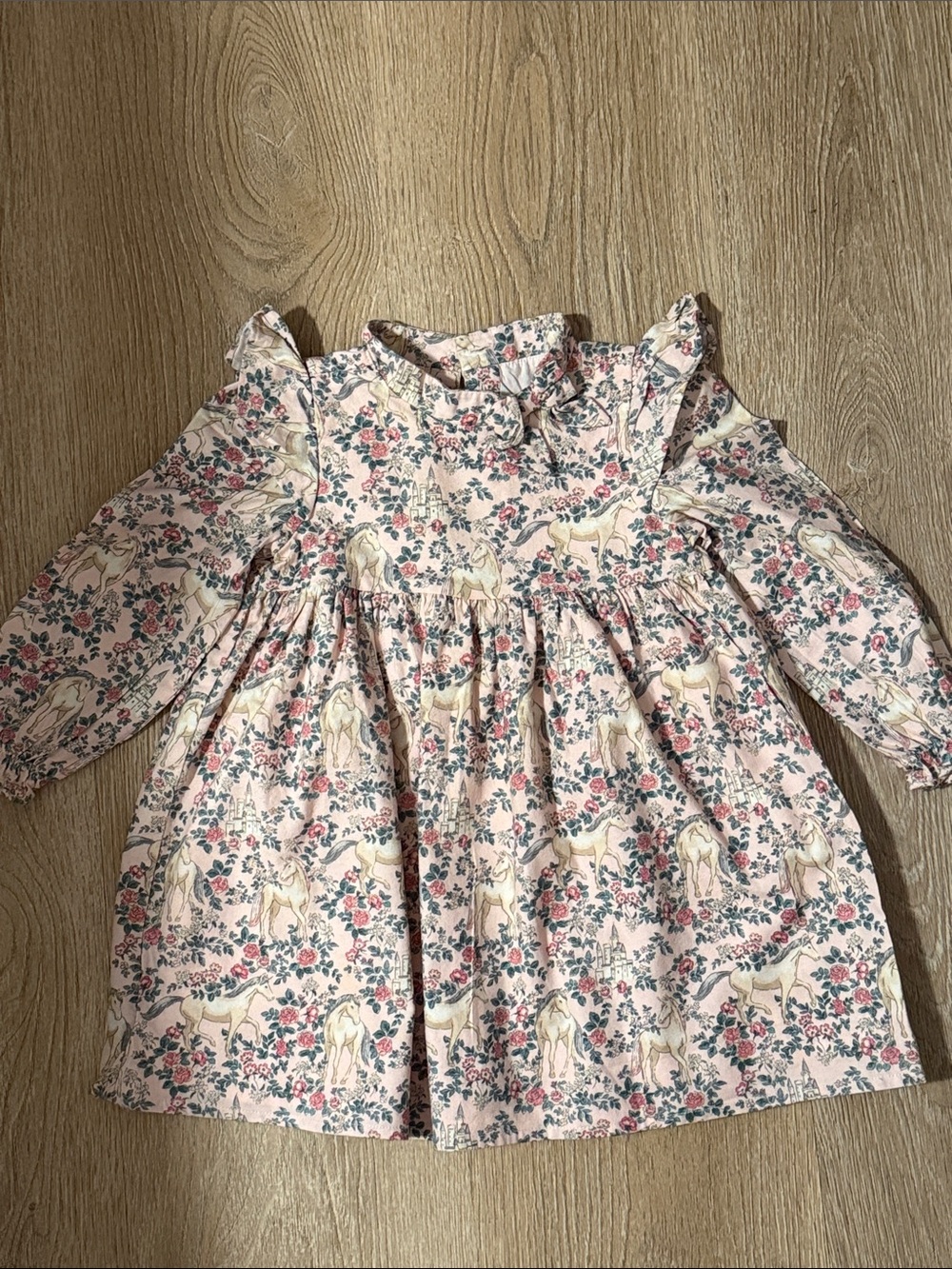 Janie and Jack Pink Floral & Unicorn Ruffle Long-Sleeve Dress